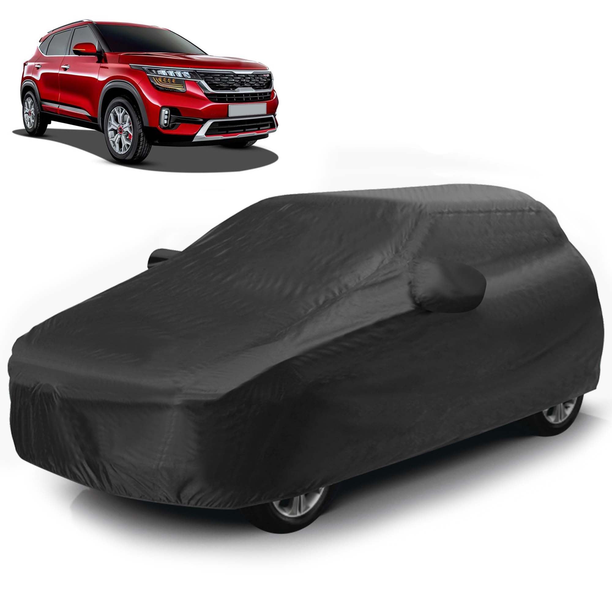 Autofy Glory 100% (Tested) Waterproof Car Cover for Kia Seltos [Year 2019 Onwards] - Dust & UV Proof Cover with Waterproof Taping (Black)