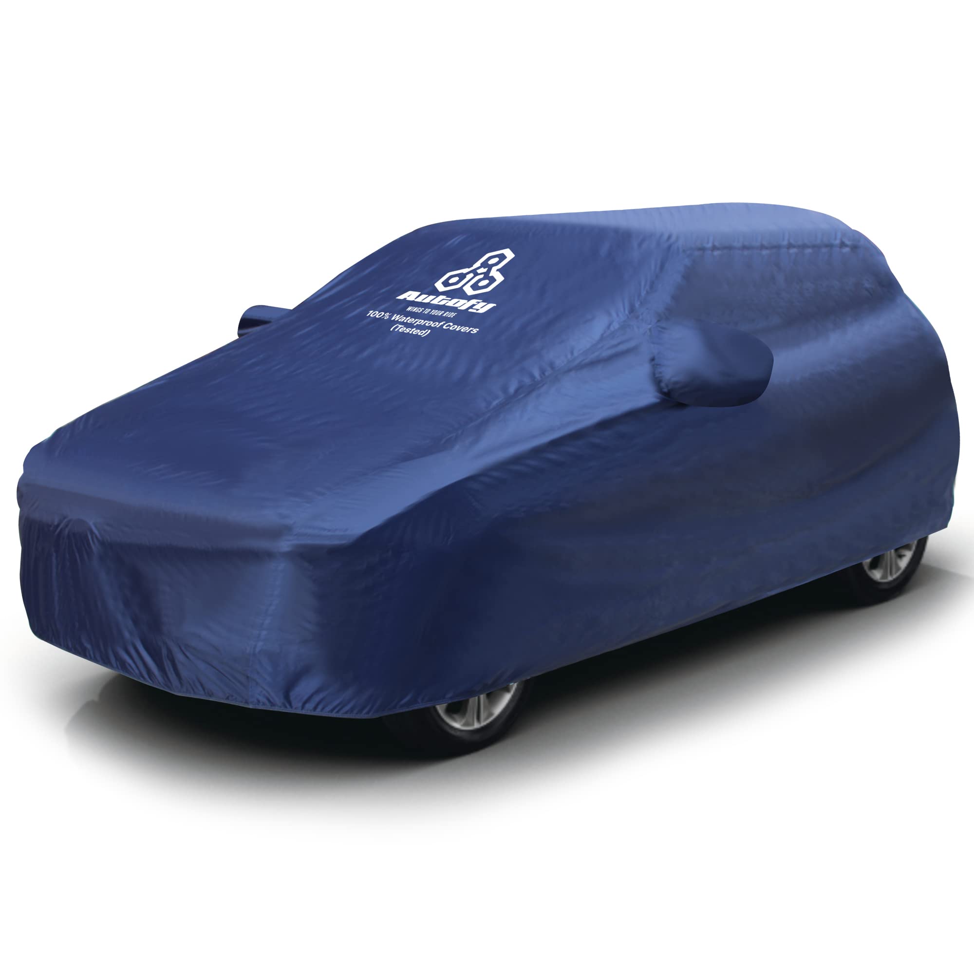 Autofy Cape 100% Waterproof (Tested) Car Body Cover for Maruti Suzuki WagonR [Year 2019 Onwards] with Elastic Bottom & 3 Belts Protection & Mirror Pockets & Paint Protection Layer Inside (Blue)