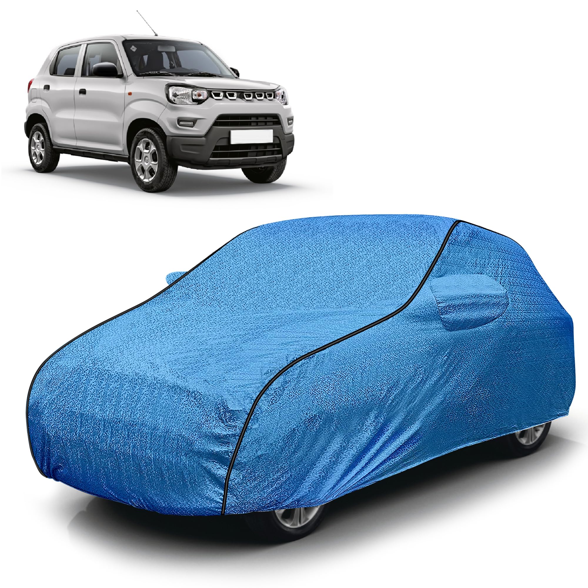 Autofy BlueTech-Black Piping 100% Waterproof Car Cover for Maruti S-Presso [Year 2019 Onwards] - Dust & UV Proof Car Cover with Soft Cotton Flock Layer Inside for Paint Protection